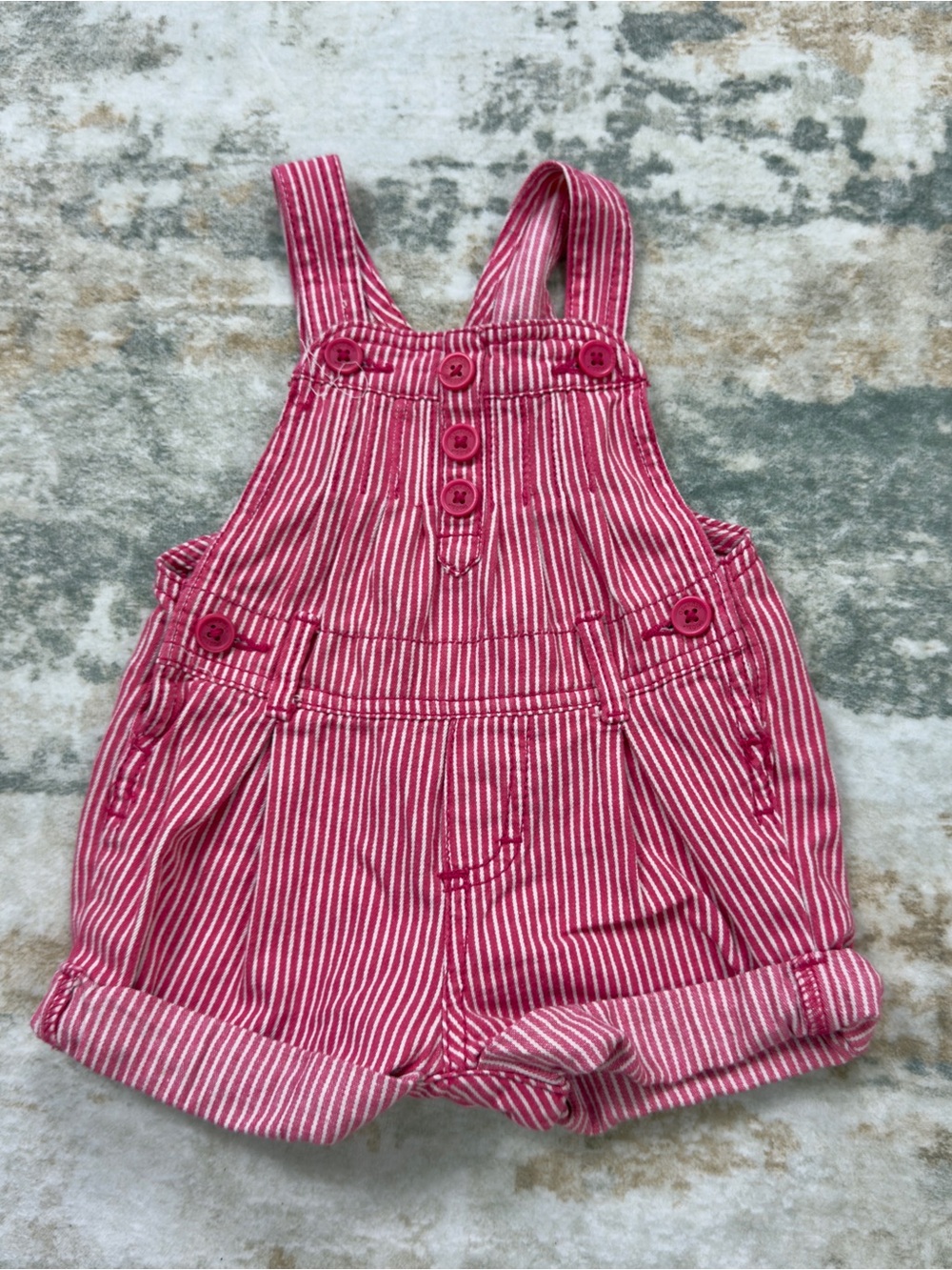 Vintage Oshkosh B’gosh Vestbak Girl Pink White Stripe Shortall 9 Months